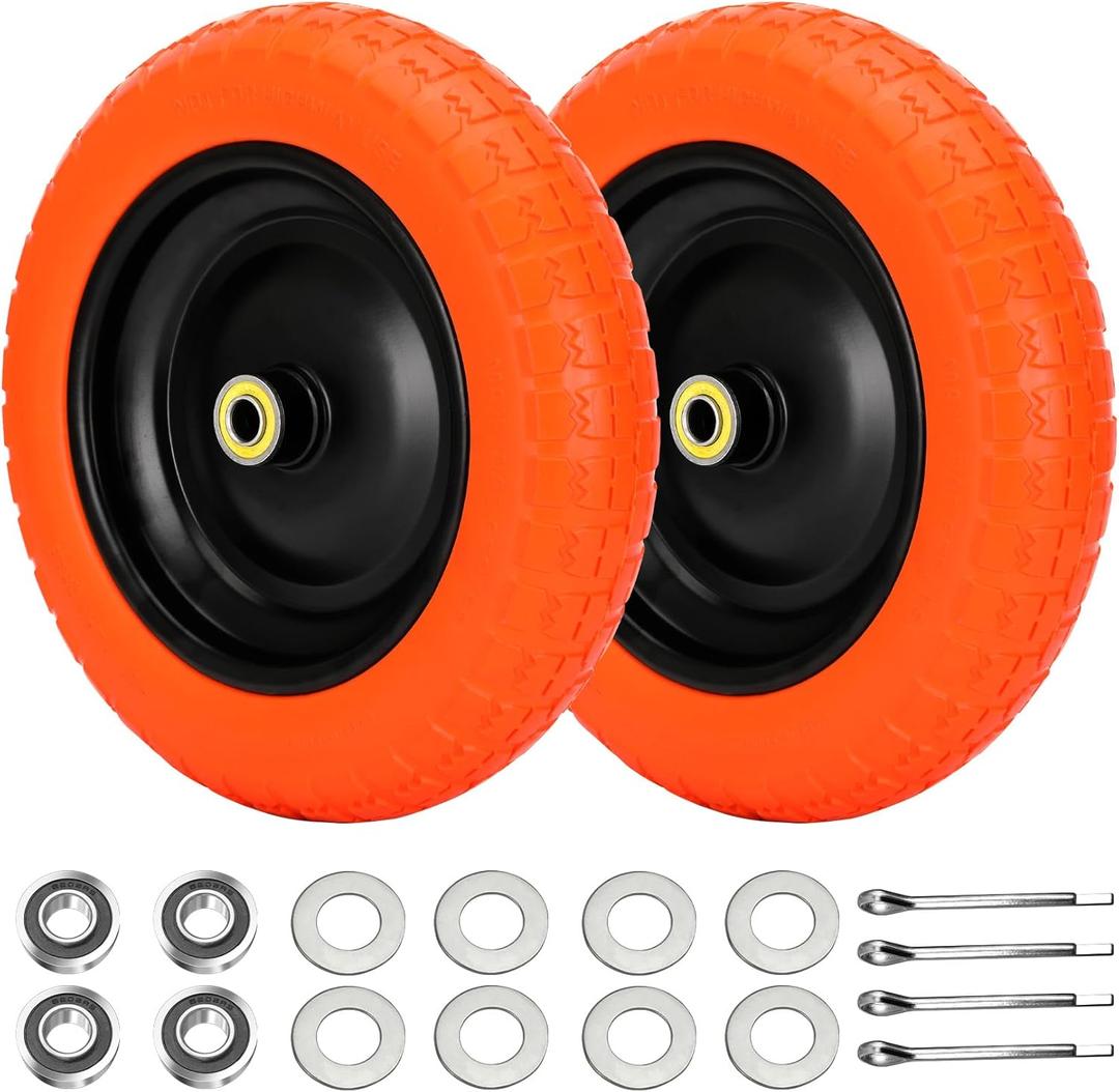 13" Flat Free Wheels Replacement for GOR Garden Cart Tires, 4.00-6 Solid Tires with 5/8"Bearings, 13" No Flat Wheels for GOR Garden Carts/Hand Trucks/Garden CartsOrange