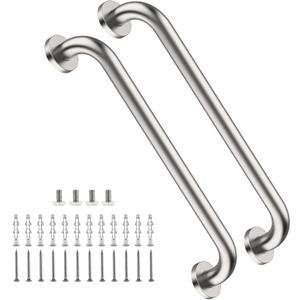 2 Pack 16 Inch Shower Grab Bar Satin Brushed Nickel, ZUEXT Stainless Steel Safety Grab Bar Handle, Bathroom Balance Bar, Safety Hand Rail Support - Handicap, Elderly, Injury, Senior Assist Bath Handle