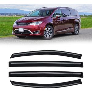 Rain Guards for 2017-2026 Chrysler Pacifica, Out-Channel Window Visor Shields Vent Deflector Shade Wind Dark Smoke 2018 2019 2020 2021 2022 2023 2024 18 19 20 21 22 23 24, Tape-On Outside-Mount, 4PCS