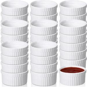 Ziliny 36 Pcs Mini Ramekins 2 oz Porcelain Souffle Oven Dishwasher Safe Small Ceramic Baking Dipping Sauce Ramekins for Charcuterie Board Creme Brulee Dishes Condiment Sauce Dipping Cups
