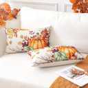 Artscope Fall Decorative Throw Pillow Covers 12x20 Inch Set of 2, Watercolor Pumpkin Fallen Leaves Outdoor Farmhouse Pillow Cases for Home Sofa Couch-Orange