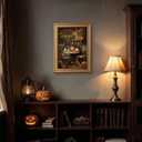 Vintage Gold Framed Halloween Wall Art Horror Fall Pumpkin Prints 16x24 In