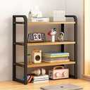 Office Desk Shelf Organizer, Wood Desktop Bookshelf Supplies Storage Rack, Shelf for Top of Desk and Dresser and Cubicle Decor Aesthetic Bookshelf (Black Wood-three Tier, 11.81 Lx7.87 Wx22.05 H)