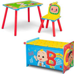 Delta Children CoComelon 3-Piece Toddler Playroom Set – Includes Table, Chair and Toy Box, Green