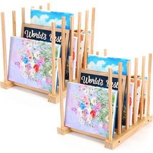 Hicarer 2 Pack Wooden Tabletop Gift for Christmas Art Painting Storage Display Rack 15" Art Canvas Storage, up to 10 Artboards, Drying Rack for Canvas, Frame, Drawing, Paper Pad, Printed Matter
