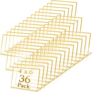 36 Pack Acrylic Sign Holder Gold Frame Table Numbers Slanted Back Menu Display Stand Clear Flyer Document Photo Display Holders Plastic Table Signs for Wedding Office (Horizontal Style, 4 x 6 Inch)