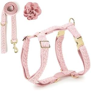 HQREA Pink Big Dog Harness Set Lightweight Pet Wedding Birthday Party Harness with Leash & Handle for Medium Large Dogs L
