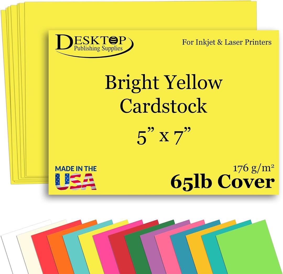 50 Sheets Bright Yellow 5” x 7” Cardstock Paper – Blank Printable Cards for Invitations, Postcards & Announcements – Premium 65lb Cover Cardstock for Inkjet & Laser Printers 