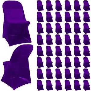 Newwiee Spandex Stretch Folding Chair Covers Bulk Fitted Universal Chair Protector Pack Removable Washable for Wedding Party Dining Banquet Event(Purple,50 Pcs)