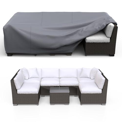 BROSYDA Patio Furniture Set Cover Waterproof, Heavy Duty Funiture Covers for Outdoor Sectional Sofa Set Wicker Rattan Table Chair Rectangular,90"L×62"W×28"H,Grey