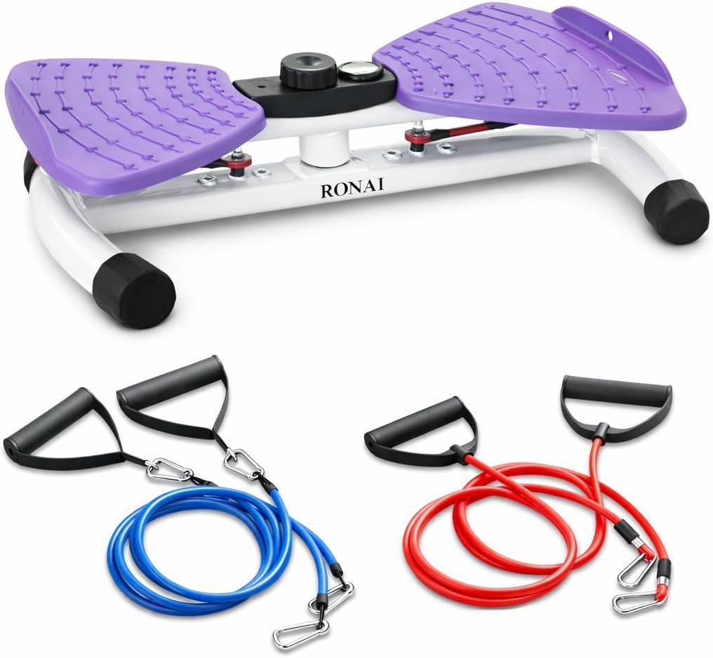 Ronai Waist Twister Machine with Resistance Bands  Adjustable Ab Twister Board for Home Fitness, Dual Pedals, Quiet Rotation, Tracks Time/Reps/Calories, 300 Lbs Capacity (Purple)
