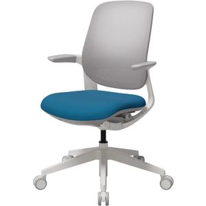 SIDIZ T25 Petite Ergonomic Office Chair : Home Office Desk Chair for Petite Women (4' 9" or Over), Adjustable Seat Height, Weight-Activated Auto Fit Tilt, Gaming Chair (White Mesh, Bright Blue Seat)