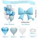 Blue White Heart Balloons, Blue Bow Balloons, 10 Pcs 18 Inch Heart Shaped Balloon and 38 Inch Helium Bow Foil Balloon for Baby Shower Birthday Party Wedding Bridal Engagement Anniversary Party Decor