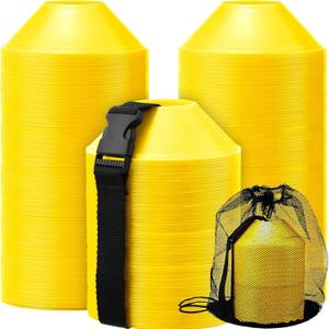 Hanaive 100 Pieces Mini Soccer Cones for Sport Drills 5 Inch Agility Disc Cones with Accessories for Kids Football Training (Yellow)