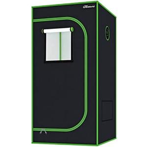 Groworld 24''x24''x48'' Greenhouse Grow Tent with High Reflective 600D Mylar, Observation Windows and Removable Floor Tray for Indoor Plant Growing