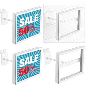 Tandefio 4 Pcs Rectangular Faceout Sign Holders for Slatwall Holds Gridwall Accessories Slatwall Information Sign Holders for Retail Store Supermarket Boutiques Display(White, 7" W X 5.5" H)