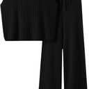 Imily Bela Womens 2 Piece Outfits Sleeveless Ribbed Knit Tops Wide Leg Pants Summer Vacation Sweater Matching Lounge Sets (Black)