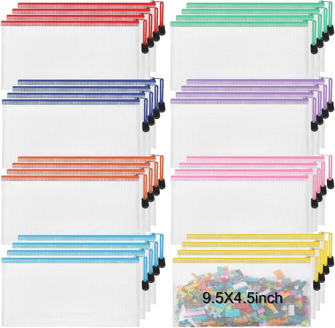Jetec 32 Pcs Mesh Zipper Bags Toy Storage Bikini Organizer Bag Bolsas Para Guardar Trajes De Bano Waterproof Zipper Reusable Pouch Puzzle Multipurpose for Storage Office(Cute Color,9.5 x 4.5 Inch)