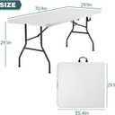 FDW 6 Foot Outdoor Dining Table, Foldable Portable Rectangular Plastic Folding Table with Built in Carrying Handle for Party and Wedding Use, White