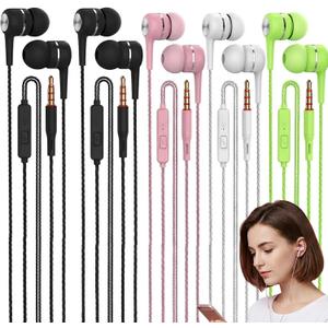5 Pack Wired Earbuds with Microphone, in-Ear Headphones with Heavy Bass, High Sound Quality Earphones Ear Buds for Laptop Pad MP3 Android Smartphones Fits All 3.5mm Jack Device