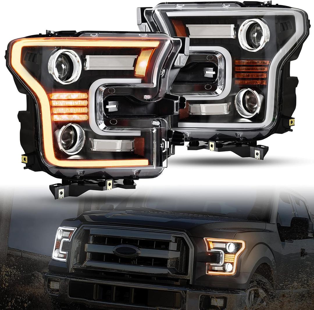 LED Projector Headlights Assembly for F150 2015-2017, Full LED Head Lights with Switchback DRL Dynamic Animation Sequential Turn Signal DOT Approved for Ford F-150 2015-2017 Accessories