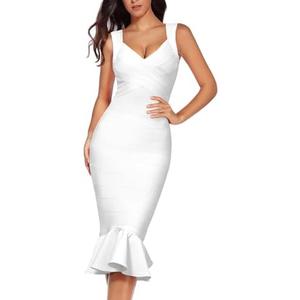Shoulder Strap Sleeveless Fishtail Midi Bandage Dress for Women Bodycon Club Party Evening Dresses Size M