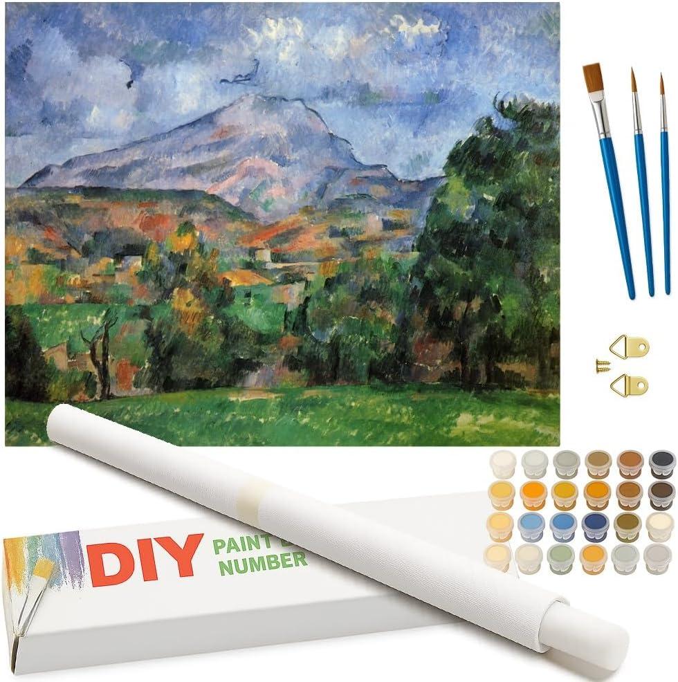 Mountain Paint by Numbers Kit for Adults - DIY Mont Sainte-Victoire Painting on Rolled Canvas 16x20 Inch, Acrylic Paint Set, Suitable for Beginners, Scenic Art for Home Decoration or Gifts