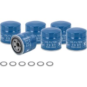 Kefly 26300-35505 Engine Oil Filters Fits for Hyundai Elantra Tucson Santa Fe Kia Sportage Forte Seltos, with Drain Plug Gasket (6 PCS)