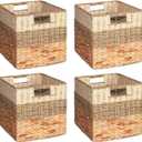 4 Pack 3 Pattern Design Wicker Basket, Baskets for Organizing, Storage Rattan Basket with Handles for Shelves, Woven Cube Storage Bin Organizer, 10.5x10.5 inch, Natural