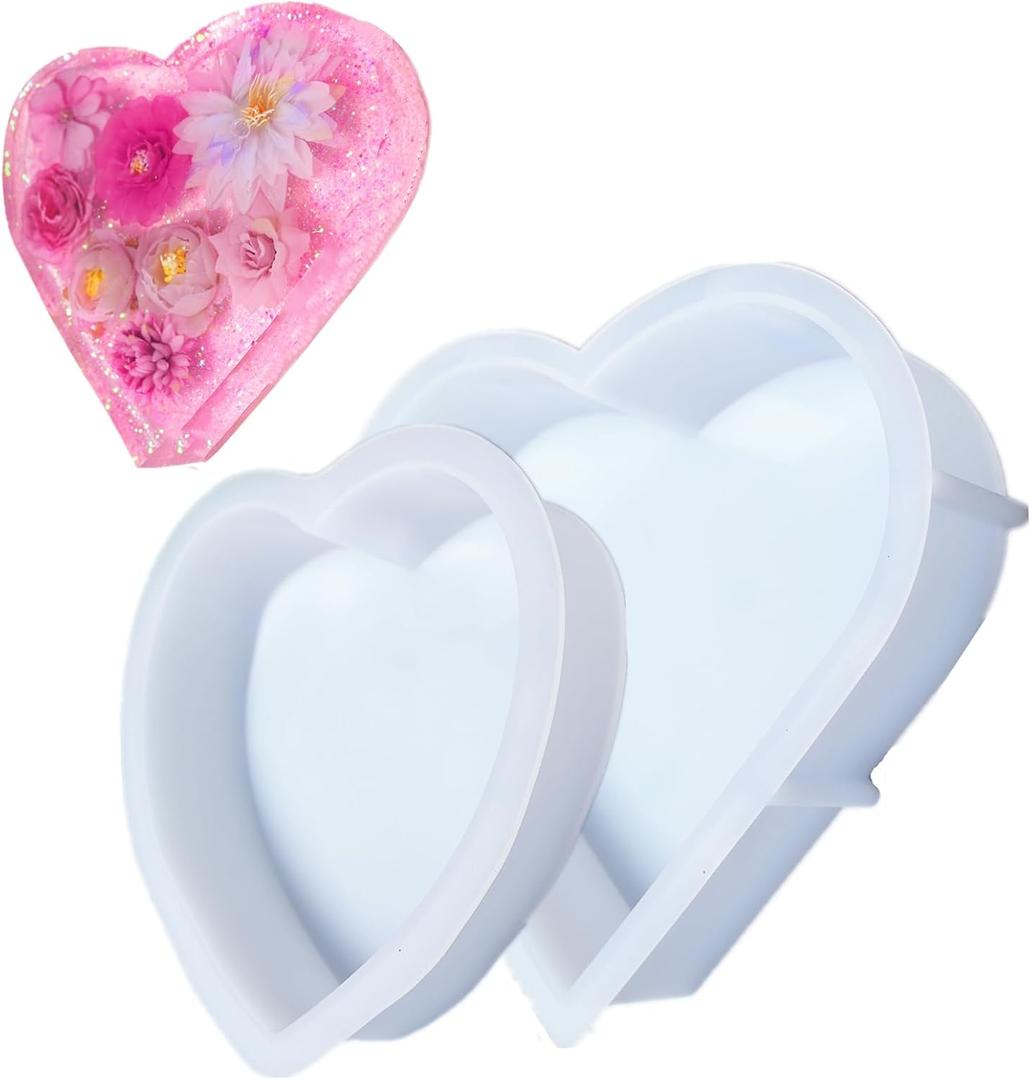 Heart Resin Molds,8.6in 7.2in Large Heart Silicone Mold, Large Resin Mold Deep Epoxy Resin Molds for Flowers Bouquet Preservation