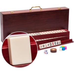 Yellow Mountain Imports American Mahjong Set The Classic with 166 Tiles, Vintage Rosewood Veneer Case & Mahjong Accessories