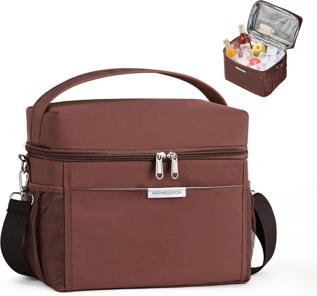 HOMESPON Lunch Box for Women Men - Insulated Lunch Bag Waterproof Lightweight Cooler Bag for Work, Picnic, Travel (Medium, Brown)
