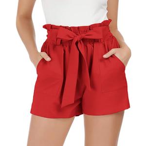 GRACE KARIN Women Summer Casual Shorts with Pockets Bowknot Tie Waist S Red