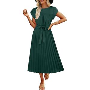 Womens Notched Neckline Ruffle Trim Smock Dress Midi Dress
 (Small, 42black)