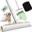 Carpet Rake for Pet Hair Removal Tool - 4 in 1 Pet Hair Remover Kit for Dog Cat Fur Remover, Contain 60" Adjustable Rubber Broom, Glove, Magic Brush and Scraper for Home Furniture, Rugs, Mats