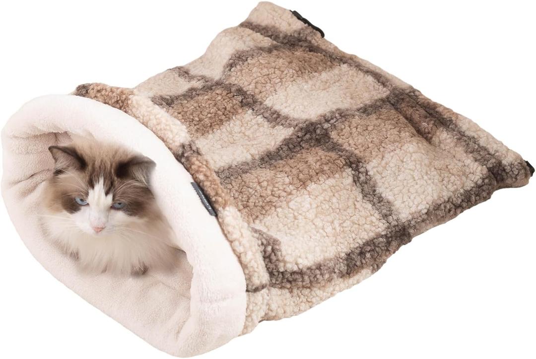 Cat Bed Cave Sleeping Bag, Pet Mat Warming Pad Sack for Cats and Small Dog, Burrowing Cozy Soft Comfortable Bed(for Small and Medium Cats) (khaki)