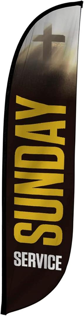 LookOurWay Feather Flag Banner - 12 Feet Tall Advertising Flags for Outdoor Business and Events Promotion - Swooper Flag Only - Church Flags - Sunday Service (10M1200380)