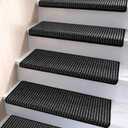 Brakki Bullnose Carpet Stair Treads, Non Slip Stair Treads for Wooden Steps Indoor, Stair Runner, Soft Stair Rugs for Pets, Edging Stair Protectors, Washable, 29.5"x9.5"x1.5" 14pcs, Black Grey