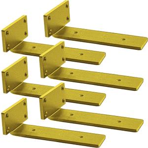 Shelf Brackets Heavy Duty Industrial L Shelf Bracket - 0.2 Inch Thick Premium Solid Steel Shelf Supports, Gold Rustic Wall Brackets for Shelves - 10 Inch Floating Shelves Hardware (6Pcs)