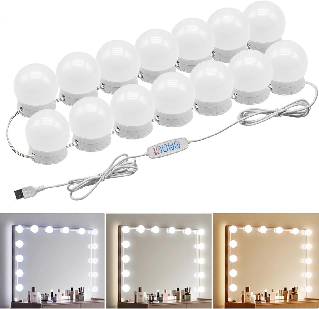 LED Vanity Lights - Adjustable Color Temp & Brightness,14 Dimmable Bulbs for Dressing Mirror Lighting