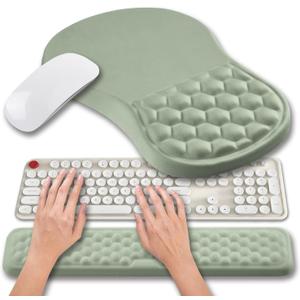 Hokafenle 2 in 1 Ergonomic Mouse Pad Wrist Support & Wrist Rest for Computer Keyboard Set, with Relieve Carpal Tunnel Pain Massage Bulge and Full Memory Gel Design (2In1 Set, Light Green)