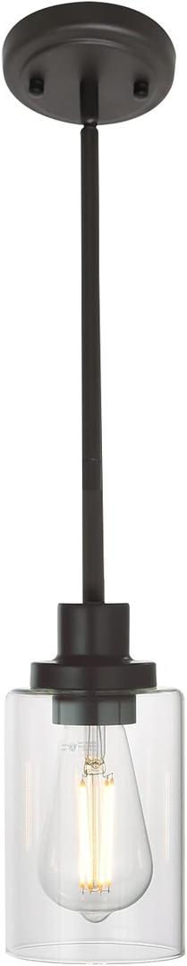 MELUCEE 1-Light Glass Pendant Light Industrial Edison Style Oil Rubbed Bronze Finish, Kitchen Island Lighting Hanging Lamp for Dining Room Sink Bedroom