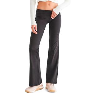 AEROPOSTALE Women's Fold Over Flare Leggings, Dark Black, Medium