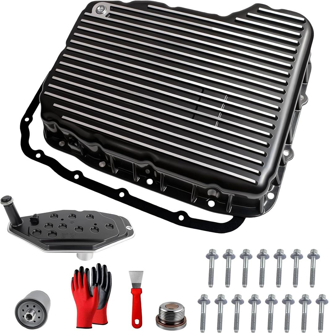 Upgraded aluminum Heavy Duty Transmission Oil PanOil Pan with Magnetic Drain Plug & Gasket& Filter Compatible with Dodge Ram 2500 3500 2007-2025 6.7L 68RFE Transmission #228052110 (Black)