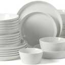Martha Stewart Selma Plates and Bowls Sets, 30-Piece Porcelain Dinnerware Set for 6, White Dish Set with Dinner Plates, Dessert Plates, Pasta Bowls, Cereal & Fruit Bowls