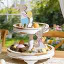 Easter Table Decor Bunny Decorations Wooden Spring Signs for Home, Wood Rabbit Tiered Tray, Mantal Decor for Farmhouse or Office Party Supplies