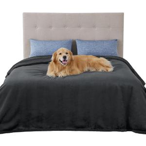 Bedsure Waterproof Blanket for Bed - Sherpa Fleece Waterproof Dog Blankets for Large Dogs, Pet Blankets for Bed/Couch/Dog Crate, Soft Plush Reversible Furniture Protector, Queen, 90"x86", Grey Black