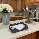 CubesLand Scalloped Napkin Holder for Bathroom Decor, Paper Rope Flat Napkin Dispenser Guest Towel Tray for Bathroom, Farmhouse Warm Napkin Holder for Table Dining Room Home Kitchen Decor, Black