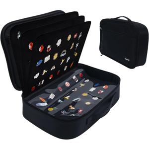 Enamel Pin Display Bag Pin Transaction Book, 12 Page Collectible Pins Board Storage Organization Box Suitable For Various Sizes Of Pins, Travel Brooches, Sports Medals (Carbon crystal black)