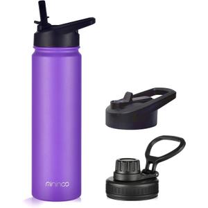mininoo 24 oz Insulated Water Bottle with Straw Lid, Stainless Steel Double Wall Vacuum, Leak Proof, BPA Free, Keep Cold for 24H & Hot for 12H(Purple)